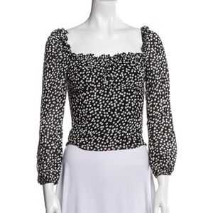 Reformation polka dot print square neckline crop top